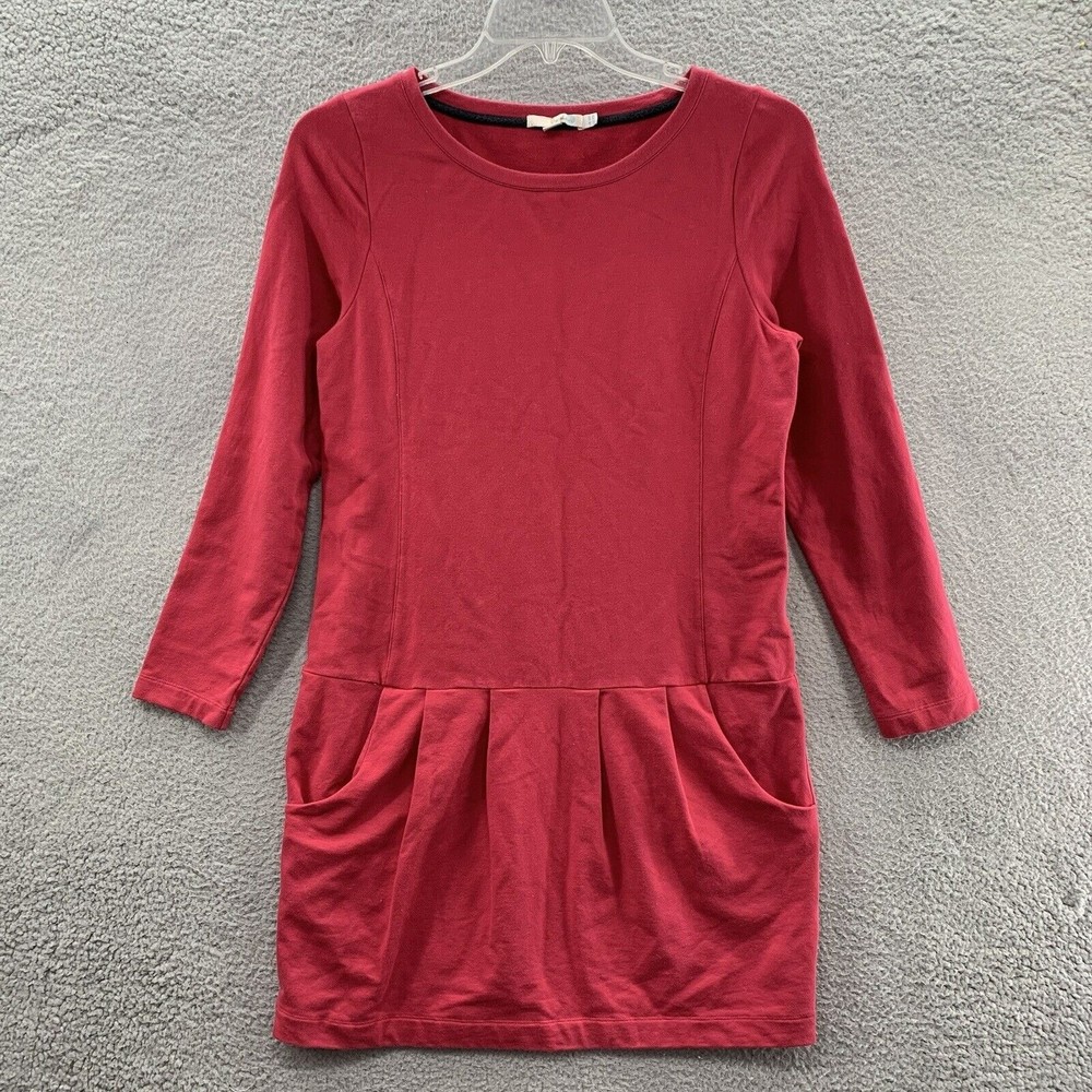 Boden Red Pink Long Sleeve Knit Tunic Top Dress Pleated Pockets Casual Size 10